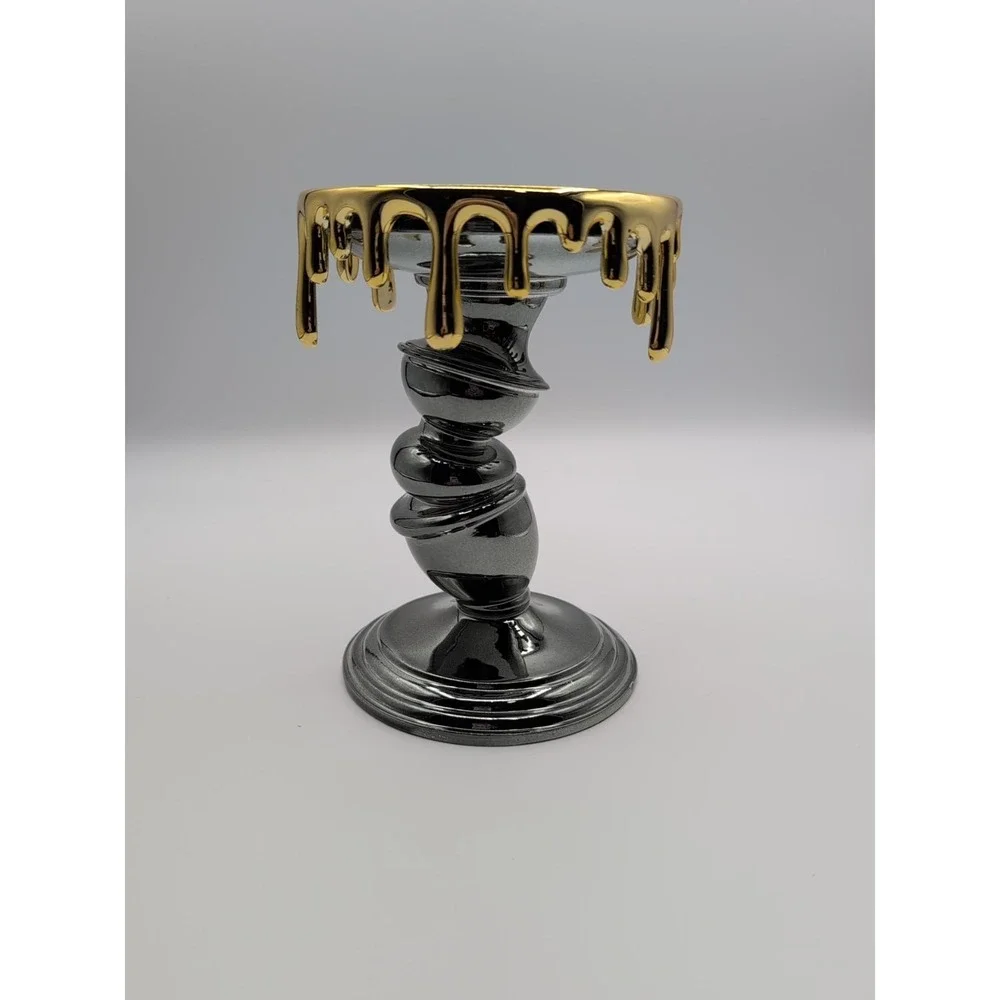 Bath & Body‎ Works Halloween 2021 Gold Drip Tilted Pedastal 3 Wick Candle Holder